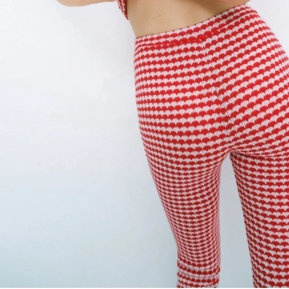 Zara red white knit high waisted flare stretchy pull on pants 70’s hippie retro - Picture 2 of 12
